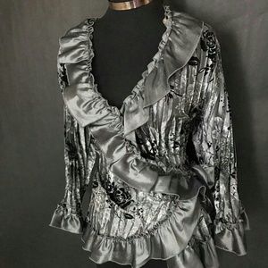 DB Cute Ruffle Asymmetrical Blouse Top Sz L